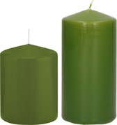Trend Candles - Stompkaarsen set 6x stuks olijfgroen 8 en 12 cm