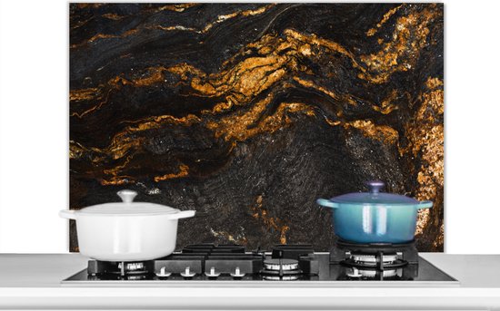 KitchenYeah© Spatscherm Keuken 100x65 cm Kookplaat Achterwand Beschermer Muur Spatwand Fornuis Aluminium Hittebestendig - Marmer - Goud - Wit - Luxe - Marmerlook - Glitter