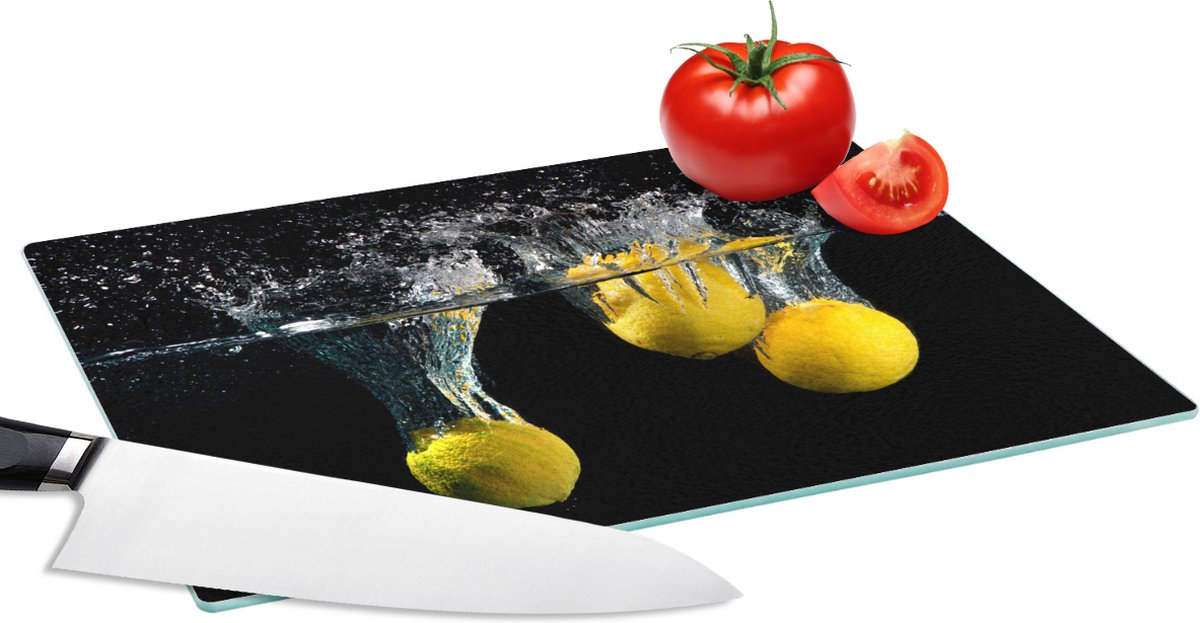 Glazen Snijplank - 28x20 - Citroen - Fruit - Stilleven - Water - Geel - Snijplanken Glas