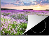 KitchenYeah® Inductie beschermer 60x52 cm - Bloemen - Lavendel - Paars - Lucht - Zonsondergang - Weide - Natuur - Kookplaataccessoires - Afdekplaat voor kookplaat - Inductiebeschermer - Inductiemat - Inductieplaat mat