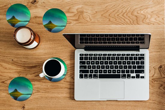 Sous- Sous-verres pour verres - Ronds - Aurores Boréales - Berg - Water - Islande - Nature - 10x10 cm - Sous-verres - 6 pièces