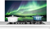 Spatscherm keuken 120x60 cm - Kookplaat achterwand Noorderlicht - Meer - IJsland - Groen - Bos - Sneeuw - Muurbeschermer - Spatwand fornuis - Hoogwaardig aluminium