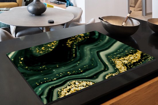 KitchenYeah® Inductie beschermer 89.6x51.6 cm - Marmer print - Goud - Glitter - Groen - Marmerlook - Luxe - Kookplaataccessoires - Afdekplaat voor kookplaat - Inductiebeschermer - Inductiemat - Inductieplaat mat