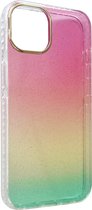 Casemania Hoesje Geschikt voor Apple iPhone 12 & 12 Pro - Roze & Geel - Extra Stevig Glitter Regenboog Siliconen Back Cover