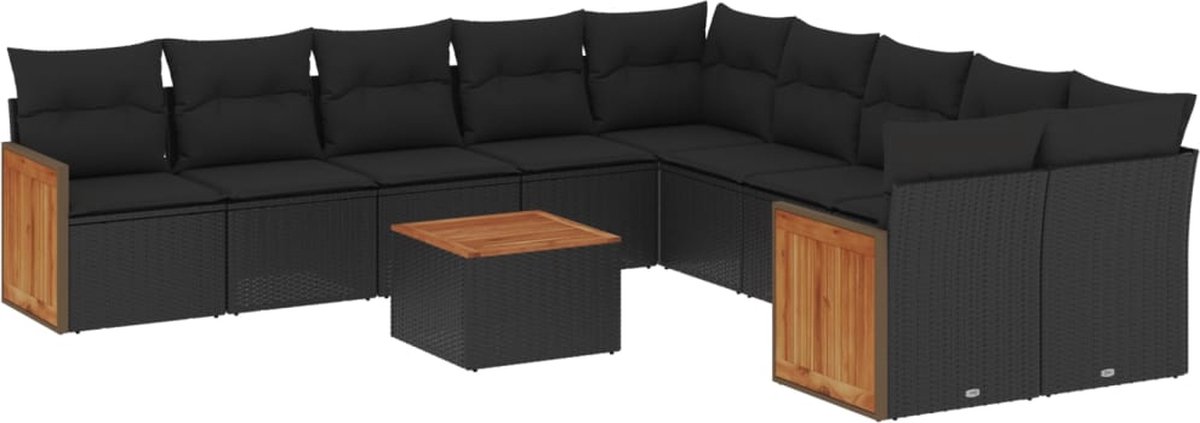 The Living Store 11-delige Loungeset met kussens poly rattan zwart - Loungeset - Tuinlounge - Lounge Set - Outdoor Furniture - Pe Rattan