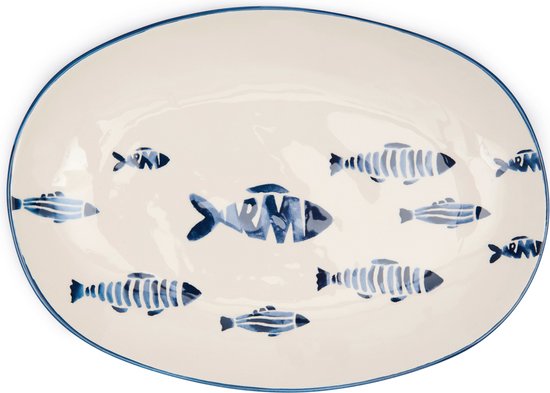 Rivièra Maison - Como Catch, blanc avec détails bleus, assiette de service