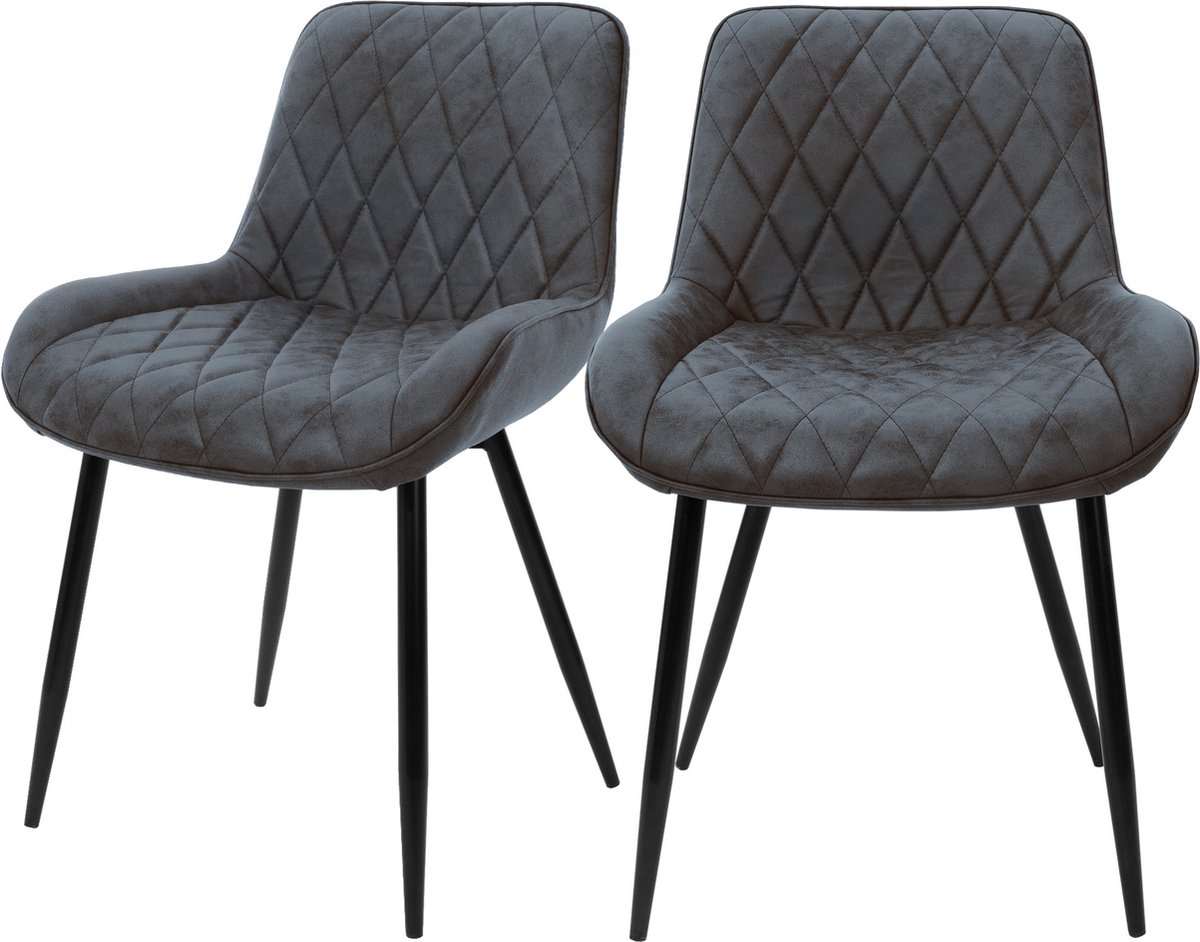 ml-design set van 2 stoelen stoel voor de eetkamer met rug en armsteunen antraciet PU-lederen zitting metalen onderstel keukenstoelen keukenzitjes woonkamerstoelen loungezetels beklede zitmeubels