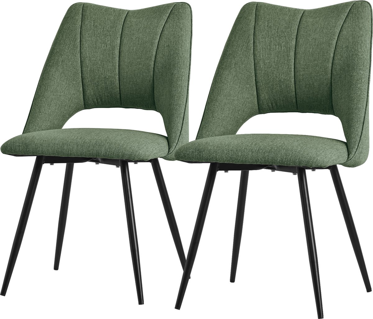 ml-design eetkamerstoelen set van 2 in groen polyester zitting met zwarte metalen poten stoelen met rugleuning voor keuken woonkamer gestoffeerde stoelen voor eetkamer kantoor armfauteuils