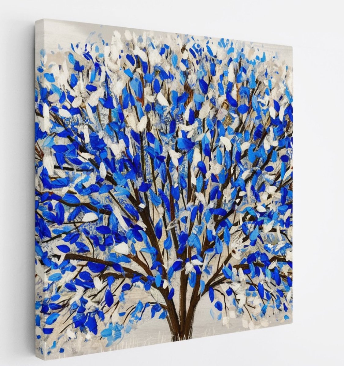 Saammp Canvas Schilderij - Boom met wit en blauw - Abstract - 40x40 - Foto op canvas - Wanddecoratie - Muurdecoratie Woonkamer - Slaapkamer decoratie - Canvas Print Multicolor