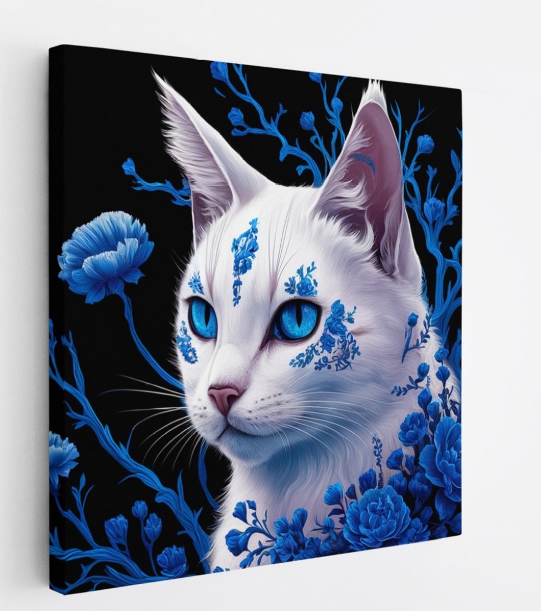 Saammp Canvas Schilderij - Abstract Kleurrijke Kat - Natuur - Dieren - 20x20 - Foto op canvas - Wanddecoratie - Muurdecoratie Woonkamer - Slaapkamer decoratie - Canvas Print Multicolor