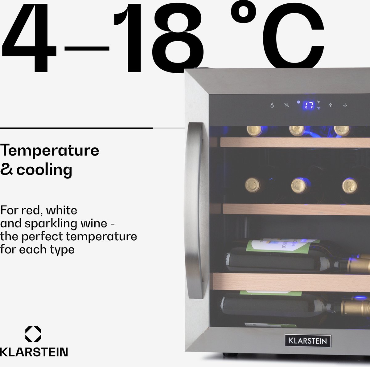 Klarstein Vinamour 12 Uno Wijnkoelkast - Inhoud: 12 Flessen - afbeelding 3