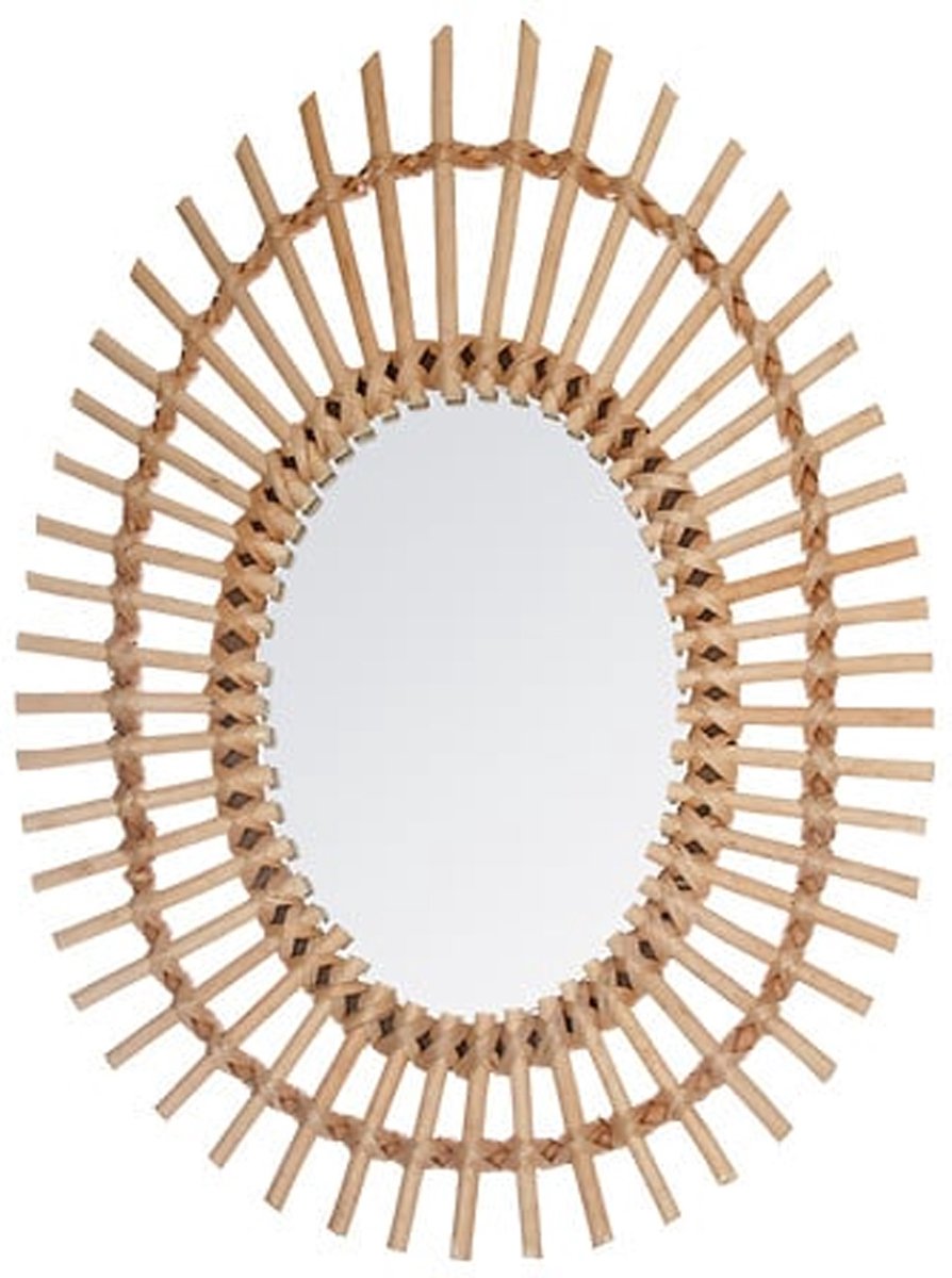 Atmosphera Wandspiegel Irma - Boho/ibiza stijl - rotan - lichtbruin - ovaal - 43 x 57 cm