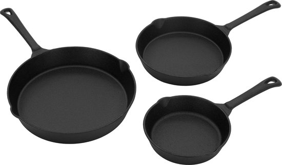 lätt Home Set van 3 gietijzeren pannen met antiaanbaklaag, 20/24/28 cm