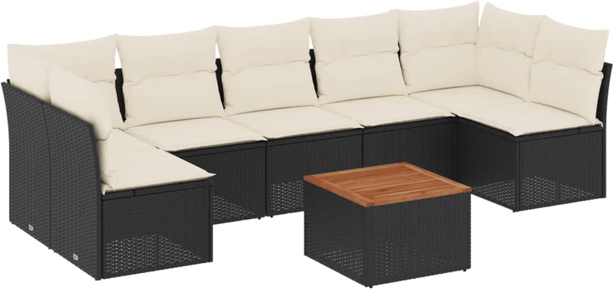 The Living Store 8-delige Loungeset met kussens poly rattan zwart - Loungebank - Lounge Set - Buitendecoratie - Tuinstoel - Tuinset