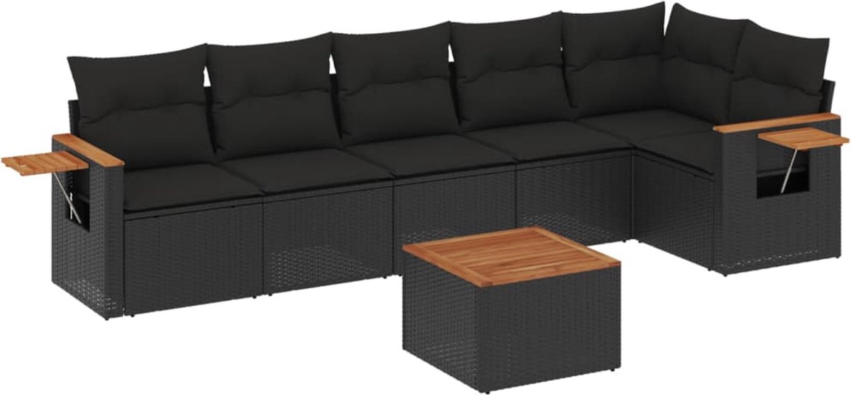 Zwart poly rattan loungeset met kussens voor tuinmeubels - The Living Store.
