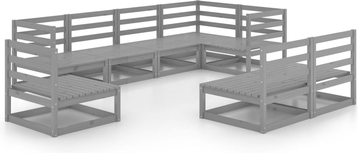The Living Store 8-delige Loungeset massief grenenhout grijs - Loungeset - Tuinset - Houten Lounge - Buis Meubel - Outdoor Furniture