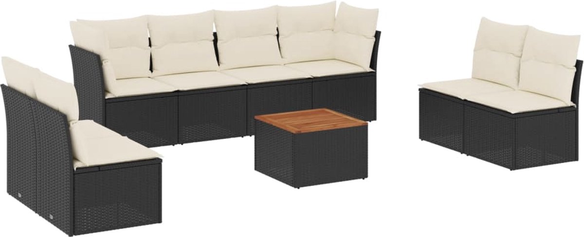 Loungeset met zwarte poly rattan, inclusief kussens - The Living Store.