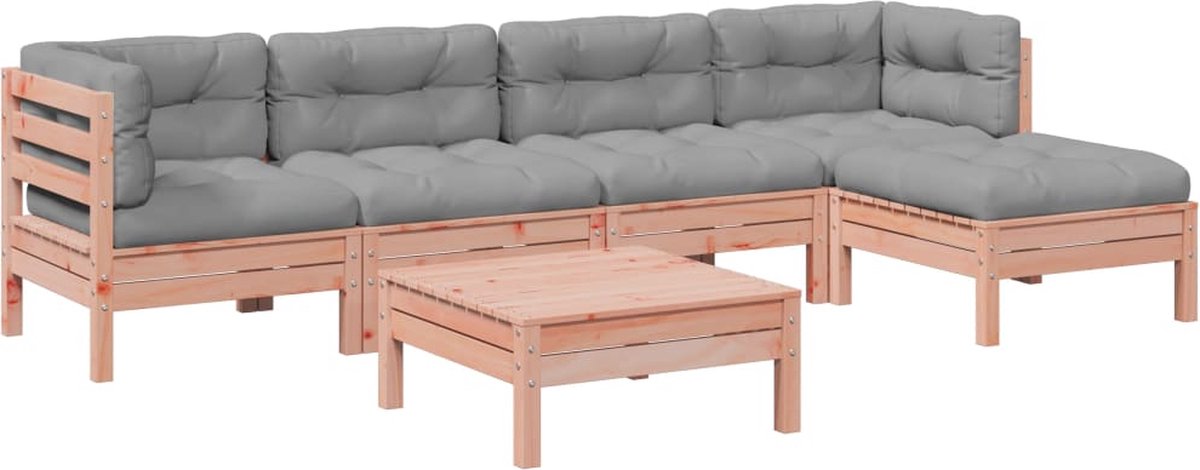 The Living Store 6-delige Loungeset met kussens massief douglas vurenhout - Loungebank - Tuinset - Houten Bank - Buitendecoratie - Loungehoek