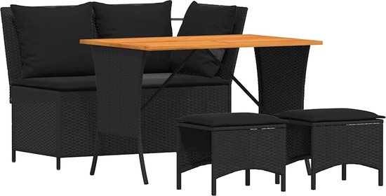 vidaXL - 4 pièces - Ensemble de jardin - avec - coussins - poly - rotin - noir