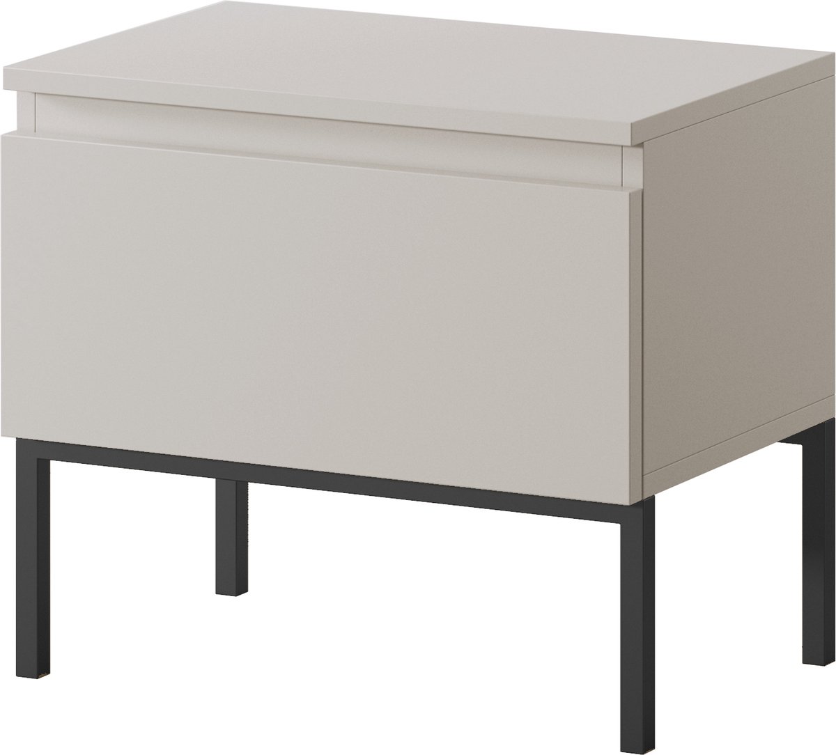 Selsey Bemmi – Nachtkastje met klep en zwarte metalen poten, kasjmiergrijs, 49 cm Kasjmier grijs