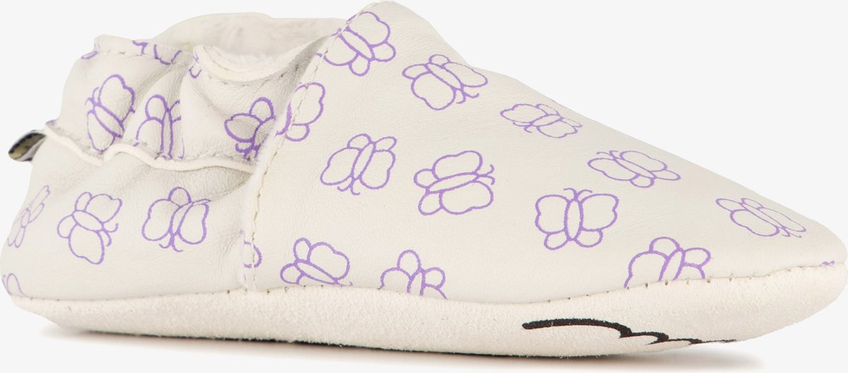 Groot leren babyschoenen met vlinders grijs - Maat 21/22 - In cadeauverpakking