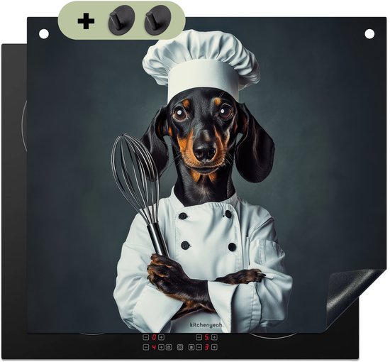 KitchenYeah® Inductie beschermer 60x52 cm - Hond - Garde - Kok - Zwart - Kookplaataccessoires - Afdekplaat voor kookplaat & Spatscherm achterwand - Inductiebeschermer - Inductiemat - Inductieplaat mat - Keuken decoratie