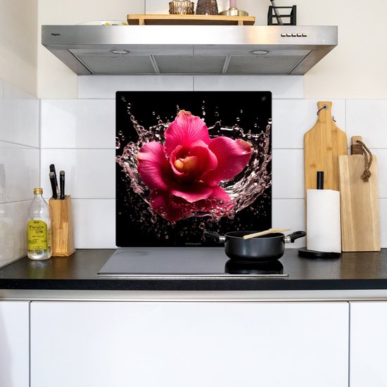 KitchenYeah® Protection plaque induction 60x55 cm - Rose - Fleur - Eau - Protege plaque de cuisson - Couvre plaque induction - Protecteur d'induction - Cuisine