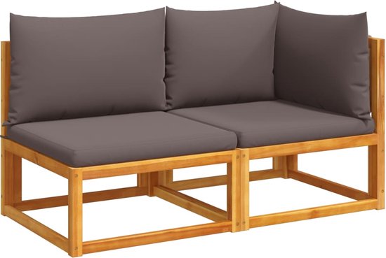 Tidyard Tuinbank met 2 zitters van massief acaciahout met kussen 119 x 67 x 83 cm, bank met armleuningen, houten buitenbank voor buiten