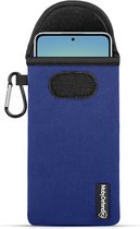 Coque pour Xiaomi Redmi Note 14 4G-5G - Pochette en néoprène MobyDefend avec mousqueton - Étui d'insertion - Étui avec passant de ceinture - Blauw - Étui pour téléphone portable - Étui pour téléphone Convient pour : Xiaomi Redmi Note 14 4G