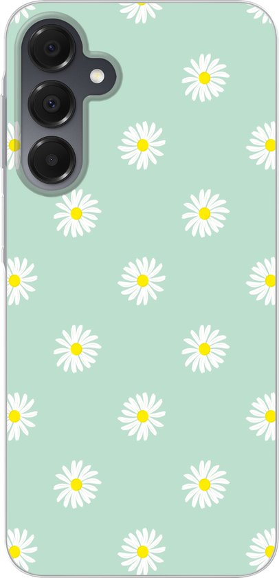 Coque de téléphone compatible avec Samsung Galaxy A16 5G - Motif marguerites - Pastel - Wit - Vert - Motif Fleurs - Coque en Siliconen