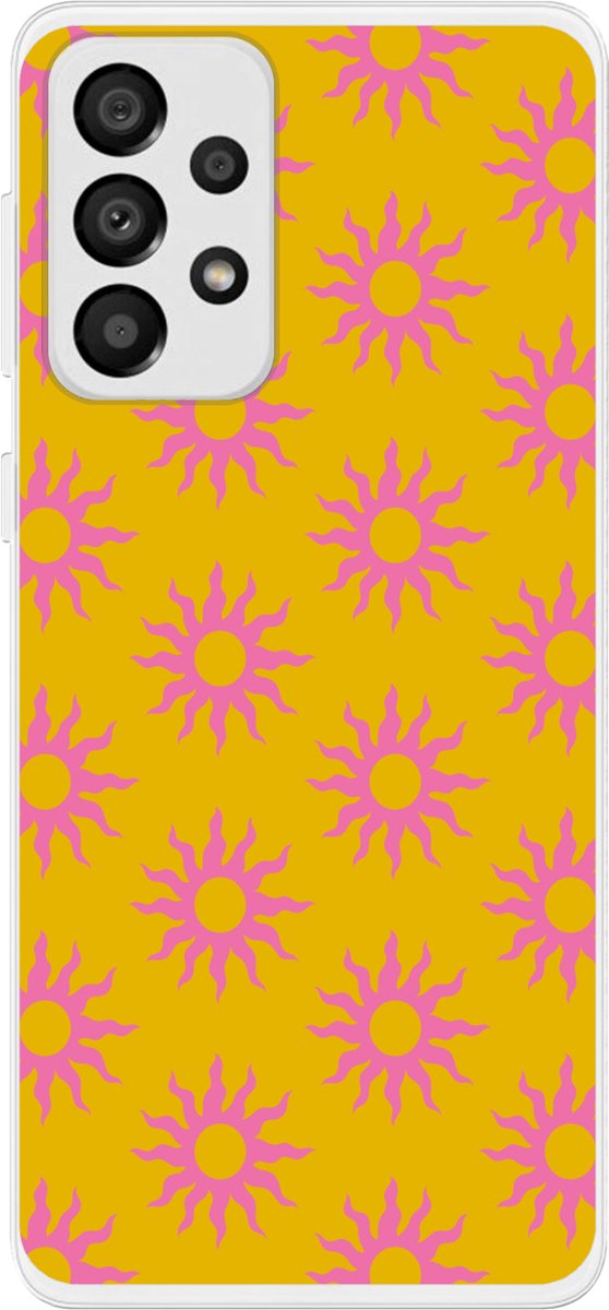 Telefoonhoesje Geschikt voor Samsung Galaxy A33 hoesje - Zonnen - Roze - Geel - Zomer - Siliconen Telefoonhoesje Telefoonhoesje