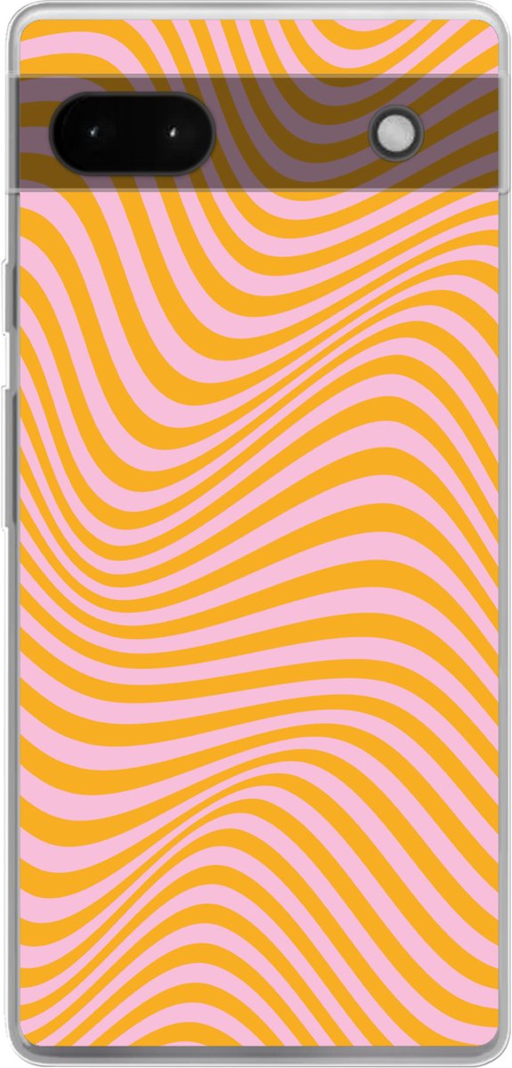 Telefoonhoesje Geschikt voor Google Pixel 6a hoesje - Golvend patroon - Oranje - Roze - Lijnen - Siliconen Telefoonhoesje Telefoonhoesje