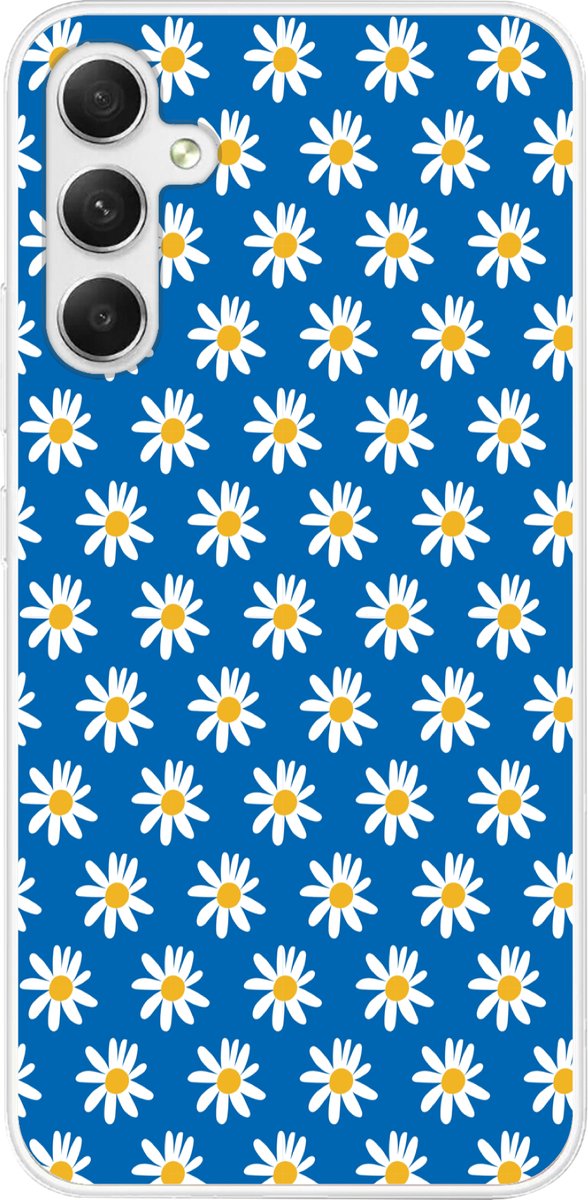 Telefoonhoesje Geschikt voor Samsung Galaxy A34 hoesje - Madeliefjes - Patroon - Blauw - Bloemen - Siliconen Telefoonhoesje Telefoonhoesje