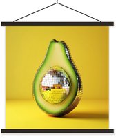 Posterhanger incl. Poster 120x120 cm - Schoolplaat - Avocado - Discobal - Geel - Glitter - Textielposter - Zwarte latten