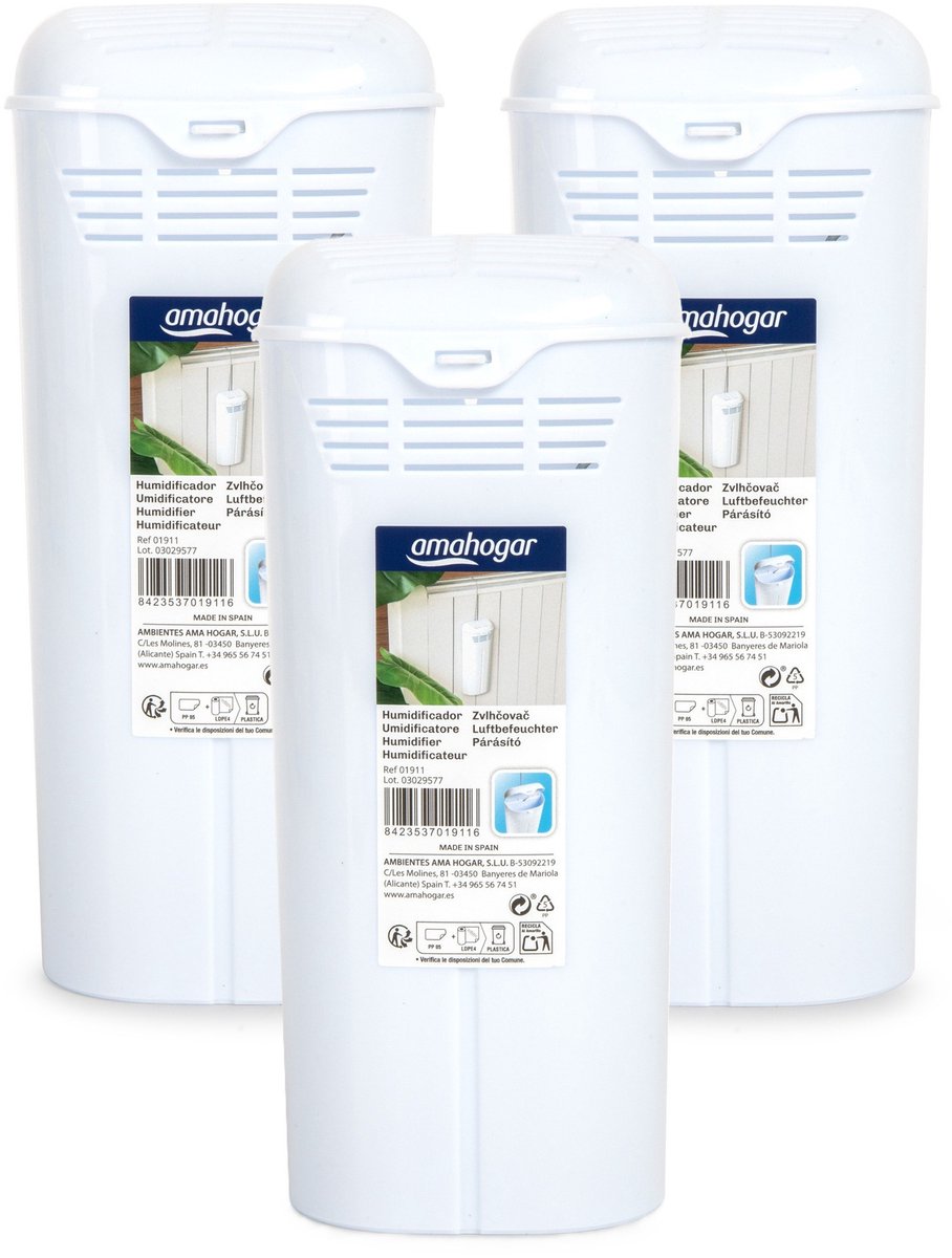 Waterverdamper radiator - 3x - wit - kunststof - 21 cm - luchtbevochtiger