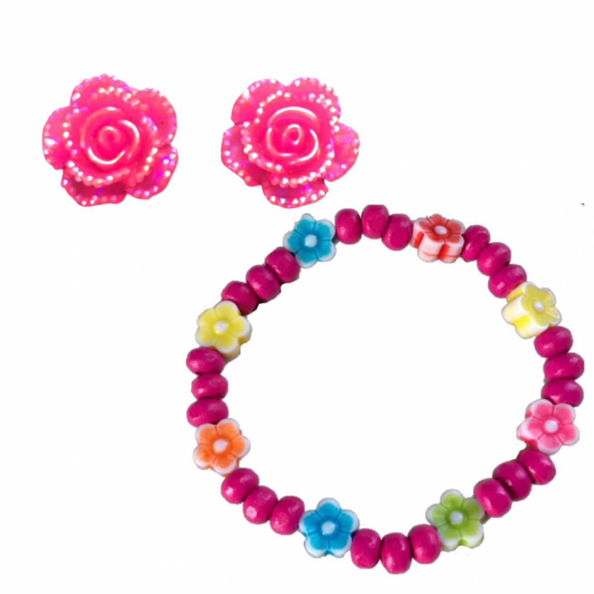 Enkelbandje en clip oorbellen roze - Charme Bijoux