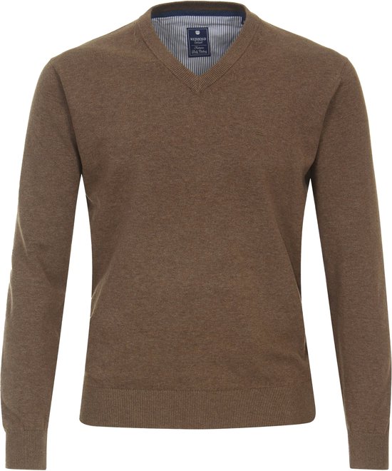 Pull homme Redmond en coton - Col V- Marron (épaisseur moyenne)