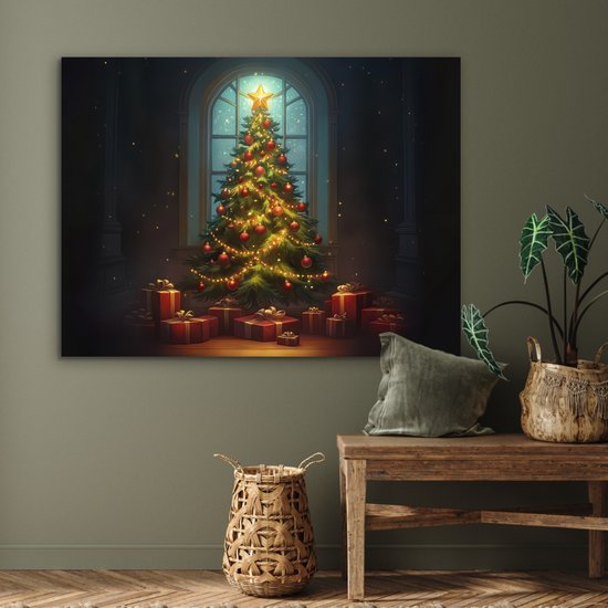 Tableau aluminium 120x90 cm - Décoration murale métal - Sapin de Noël - Cadeau - Noël - Hiver - Décoration murale métal salon - Décoration industrielle - Photo sur dibond - Accessoires industriels chambre