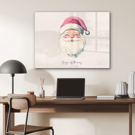 MuchoWow® Tableau sur verre 80x60 cm - Tableau acrylique sur verre - Père Noël - Noël - Citation - Beige - Photo sur verre - Décoration murale salon - Décoration murale chambre - Peintures