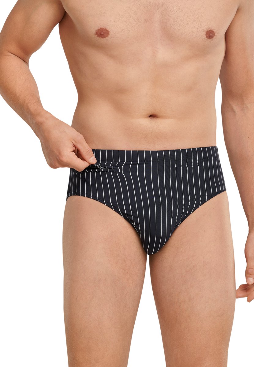 SCHIESSER Nautical Casual heren badkleding - zwemslip met ritszak breiwerk gerecycled strepen zwart — afbeelding 4