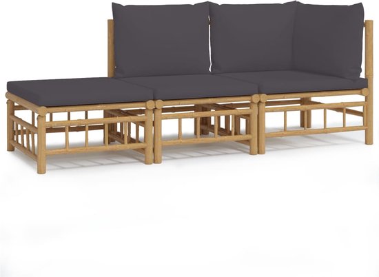 vidaXL Loungeset met kussens & verstelbaar hout tuintafel - Donkergrijs 5 stuks | Leen Bakker
