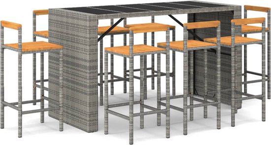 vidaXL Ensemble de bar de jardin 9 pièces - Ensemble de bar de jardin élégant et durable - Table de bar - Chaises de bar - Décoration extérieure - Ensemble de jardin