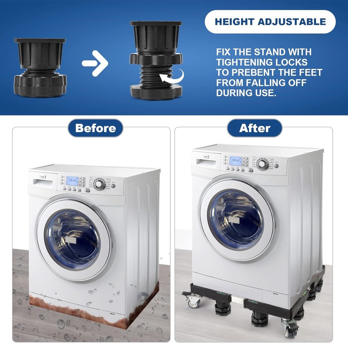 BOTC Wasmachine Verhoger met Wielen - Wasmachine opbouwmeubel - Wasmachine Verhoger - Universele verhoging voor Witgoed — afbeelding 4