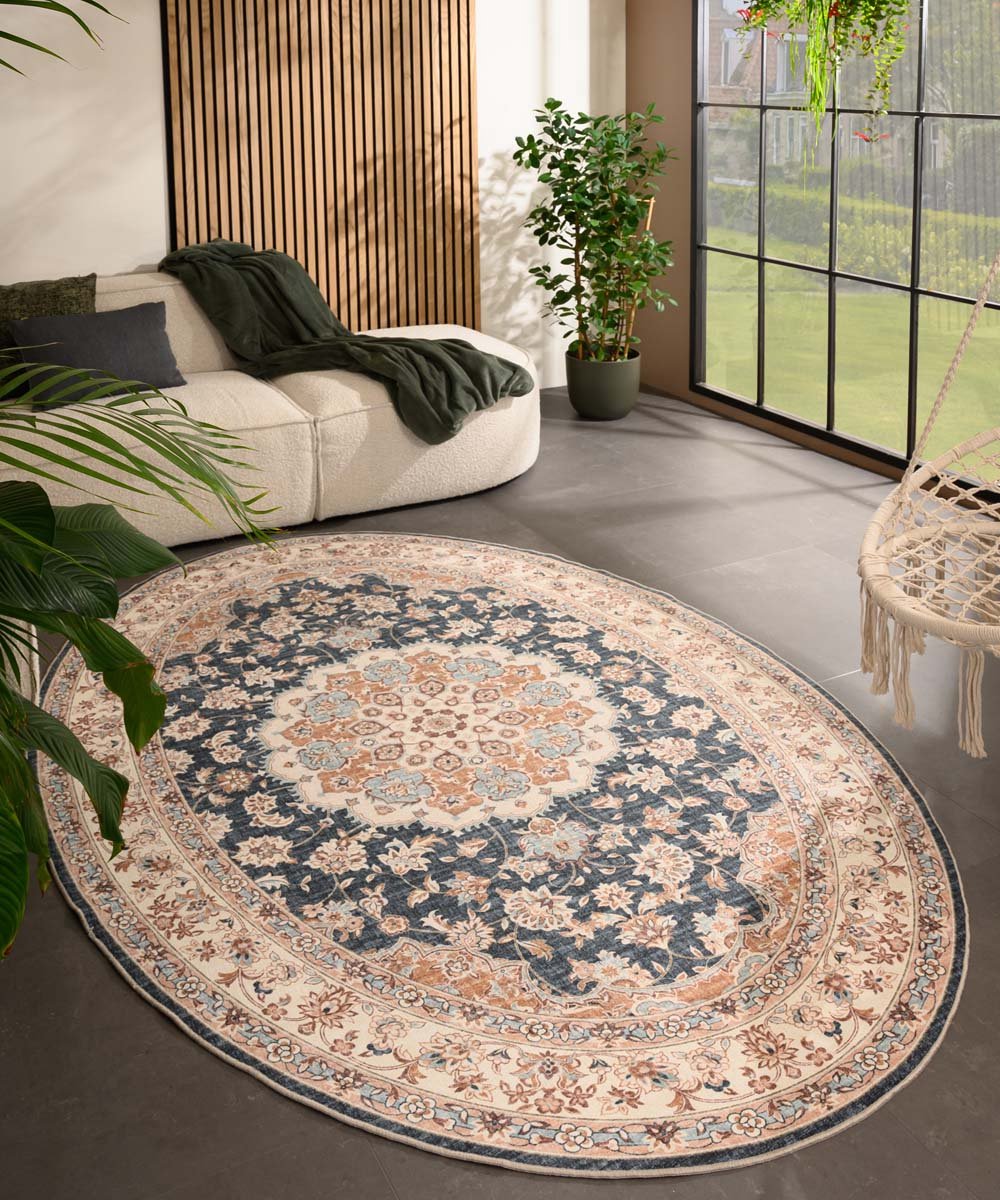 Buitenkleed ovaal Vintage - Valenca Nova goud/blauw 80x150 cm