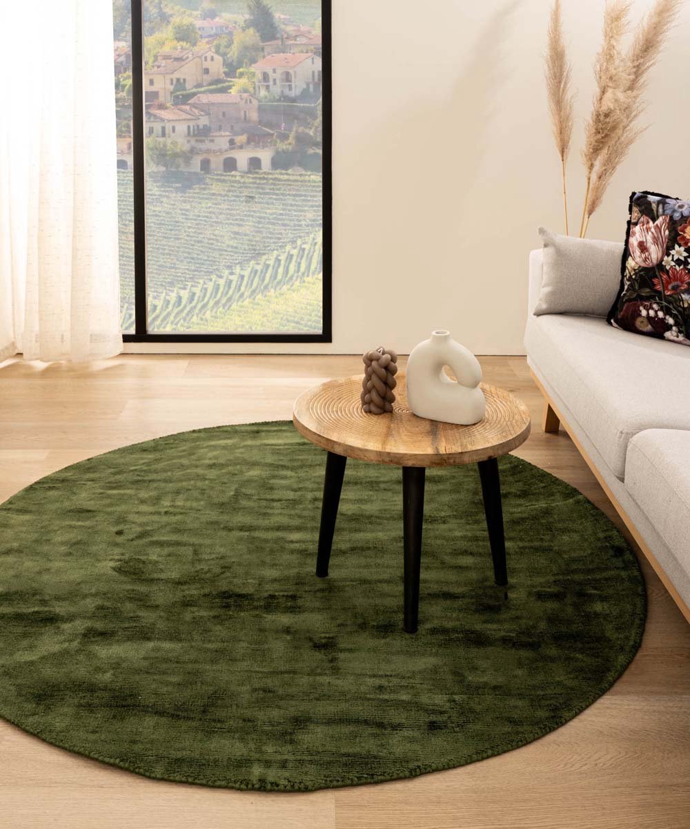 Viscose vloerkleed rond - Glamour groen 300