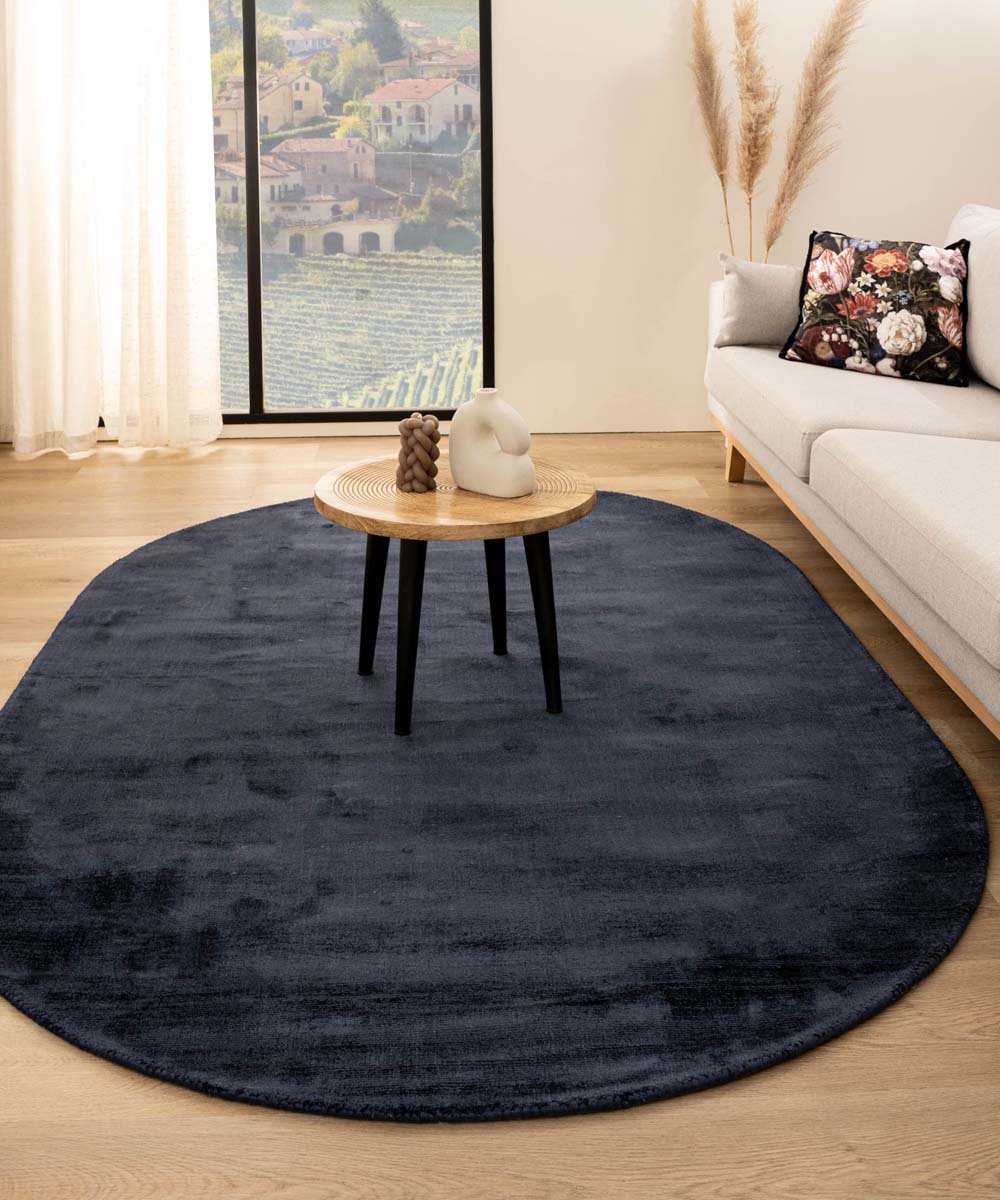 Viscose vloerkleed ovaal - Glamour marineblauw 250x360 cm