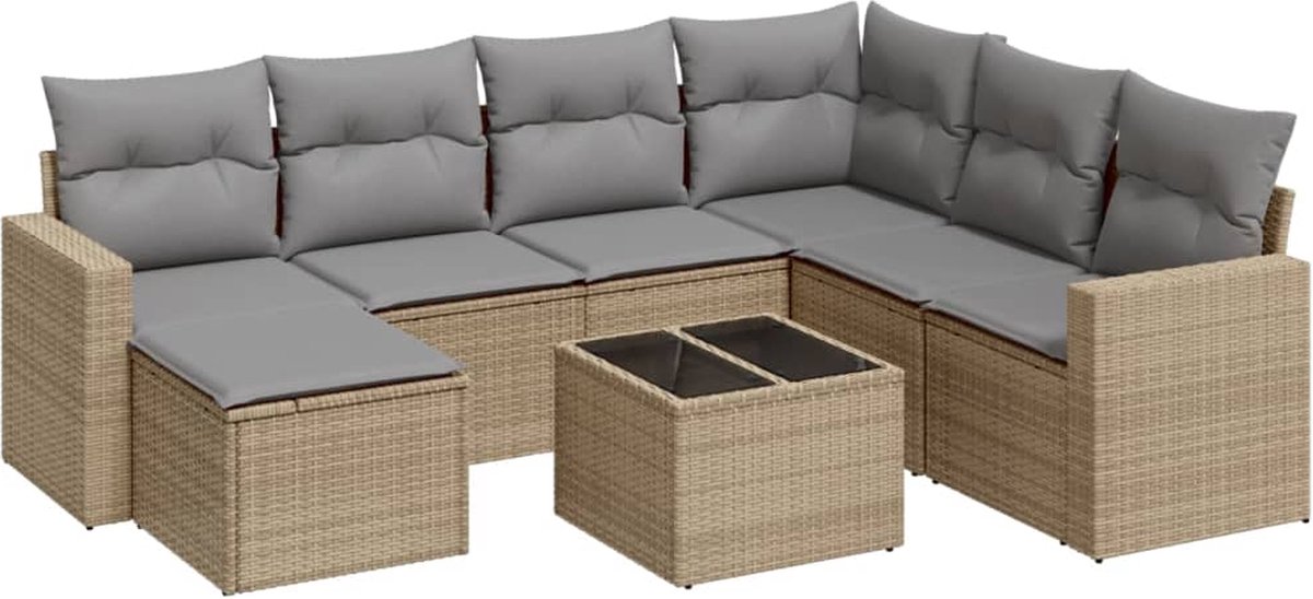 Poly rattan loungeset in beige met kussens voor tuinmeubels - The Living Store.