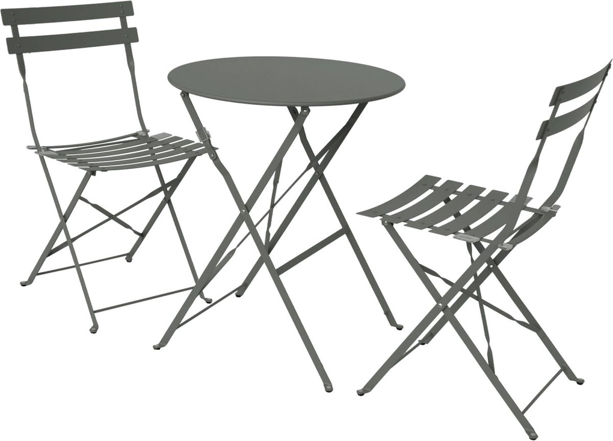 sweeek - Bistrotuinset ronde metalen tafel met twee stoelen inklapbaar - emilia