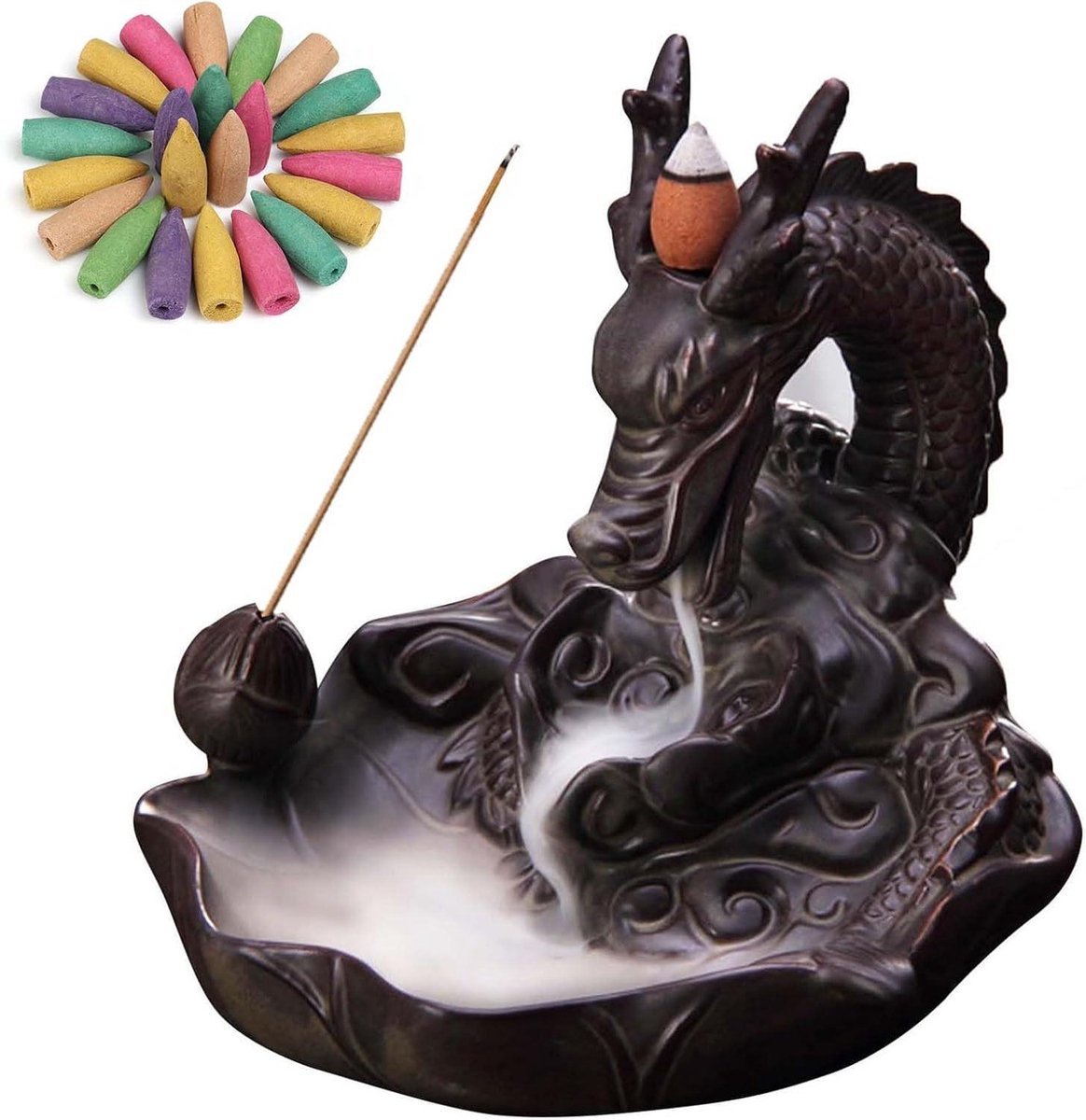 Dragon Backflow Wierookbrander - Home Decoreer Waterval Backflow Wierookbrander Houder - 20PCs Backflow Wierookkegels