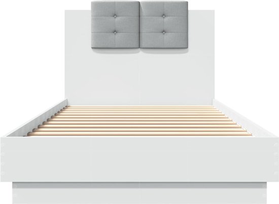 vidaXL - Bedframe - met - hoofdbord - bewerkt - hout - wit - 100x200 - cm